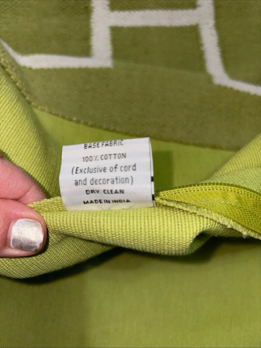 Green Geometric Accent Pillow with Cream Grid